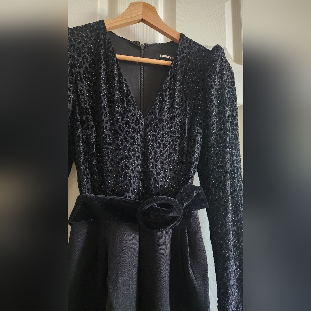 Express Black Textured Long Sleeve Jumpsuit